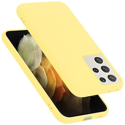 Abbildung von Cadorabo Hülle kompatibel mit Samsung Galaxy S21 Ultra Handyhülle für Case aus flüssigem Silikon stoßfeste dünne TPU Schutzhülle Liquid GELB
