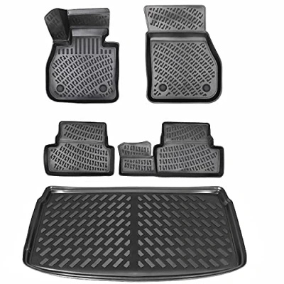 Abbildung von Design Gummimatten &amp; Kofferraumwanne Set für VW Polo ab 2017 oberer Ladeboden Antirutsch mit hohem 5cm Rand