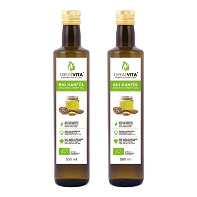 Abbildung von GreatVita Bio Hanföl, 100% rein &amp; kaltgepresst, 2x (500 ml) Hanfsamenöl