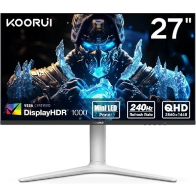 Abbildung von KOORUI Gaming Monitor 27 Zoll, 240Hz, VA Mini LED, 1ms, QHD Bildschirm Adaptive Sync, 2xHDMI 2.0 &amp; DisplayPort 1.4, HDR 1000, DCI P3 95%, VESA 75 * 75mm, Eye Care, Höhenverstellbar