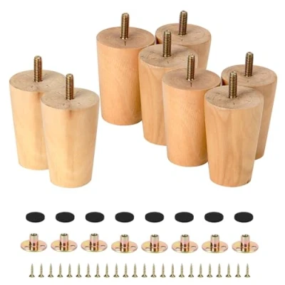 Abbildung von JAPCHET Möbelbeine aus massivem Holz, 8 cm, 7,6 Holz Schrankbeine, Ersatz Sofa Füße mit 24 Schrauben und Montageplatten für Stuhl, Stück