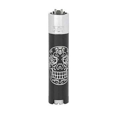 Abbildung von Clipper Flint Metall Metal Lighter Feuerzeug Geschenkbox Large Classic + All u Need Flaschenöffner Keyring (Skull Silver)