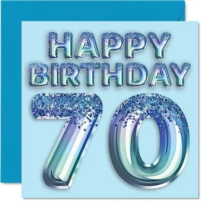 Abbildung von Stuff4 Geburtstagskarte zum 70. Geburtstag für Männer Blauer Glitzer Partyballon Happy Birthday Karten 70 Jahre alten Mann, Großvater, Vater, Oma, 145 mm x mm,