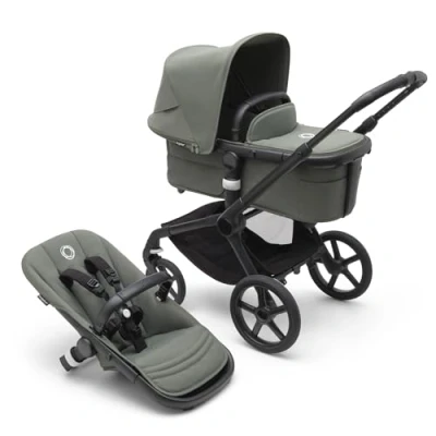 Abbildung von Bugaboo Fox 5, 2 in 1 Kinderwagen für jedes Gelände, mit Liegewanne und ausziehbarem Kleinkindsitz, einfach zu manövrieren Ein Hand Faltung, Fahrgestell Schwarz Sonnendach Forest Green