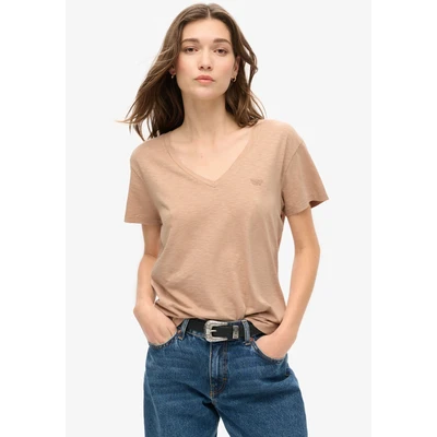 Abbildung von Superdry Embroidered Vneck Tshirt basic, Damen, Größe: 36, Light taupe