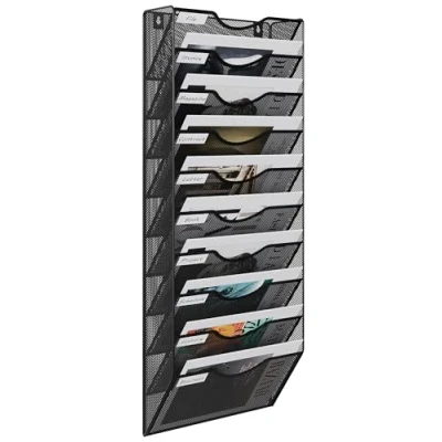 Abbildung von EasyPAG 10 Fächer Metall A4 Zeitschriftenhalter Wand Zeitschriften Wandhalter Aktenablage Dokumentenhalter Hängend Magazin Organizer Flyerhalter Prospektspender,Schwarz