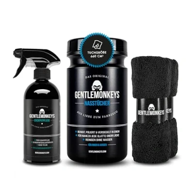 Abbildung von GENTLEMONKEYS Cockpitpflege Auto (500ml) + 45er Pack Nasstücher Innenraumreiniger für Reinigung &amp; Pflege Aller Kunststoffe Glattleder Inklusive Pflegeset Innen Außen