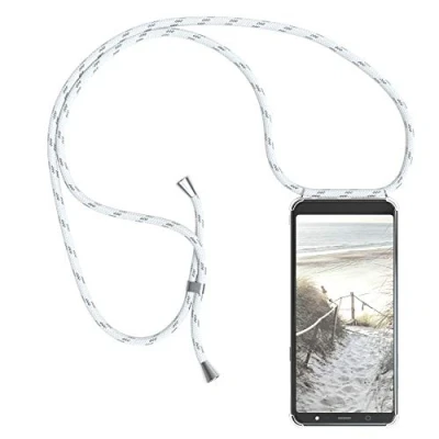 Abbildung von EAZY CASE Handykette kompatibel mit Samsung Galaxy A6 Plus Handyhülle Umhängeband, Handykordel Schutzhülle, Silikonhülle, Hülle Band, Stylische Kette für Smartphone, Weiß/Silber