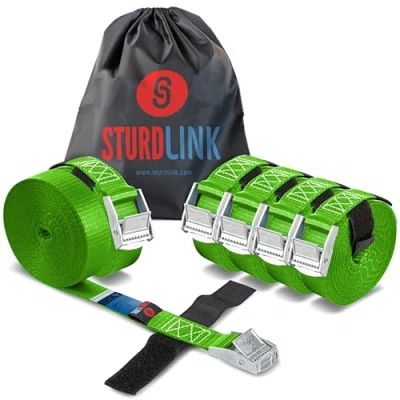 Abbildung von 6er Set Kleine Spanngurte 25mm 250kg mit Klemmschloss + Klettband 4m Befestigung für Fahrradträger, Gepäckträger, Anhänger, Dachbox, Auto, Camping, Motorrad, Gurte zum Befestigen Sturdlink