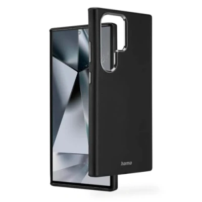 Abbildung von Hama Hülle für Samsung Galaxy S24 Ultra (Kunstleder, Metall, elegante Handyhülle Rückseite, extra Schutz Kamera und Display, Wireless Charging kompatibel, weich, recycelt) schwarz