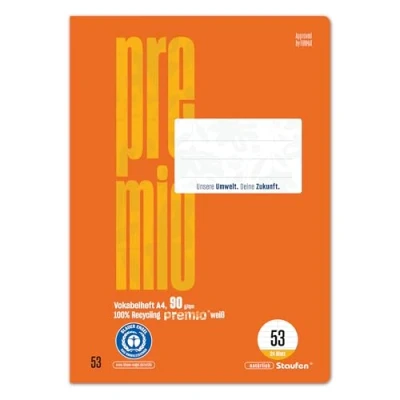 Abbildung von Staufen premio Vokabelheft 5 Hefte je 24 Blatt, DIN A4, Lineatur 53 (mit Mittellinie), 90 g/m² Recyclingpapier