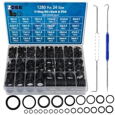 Abbildung von ZDBB 1280 Stück 24 Größe Gummi O Ring Sortiment Kit mit Pick und Haken Set für Hochdruckreiniger Wasserhahn Sanitär OD 6mm 28mm