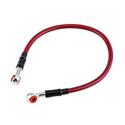 Abbildung von Keenso Motorrad Bremsleitung, Universal 45cm/ 90cm Bremsschlauch Kraftstoff Schlauch Edelstahl Geflochten Bremsleitung(45cm Rot)
