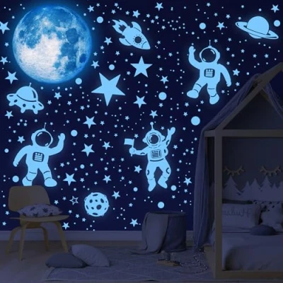 Abbildung von Leuchtsterne Kinderzimmer Wandsticker Nachthimmel Sterne Leuchtend Aufkleber Selbstklebend Mond Planeten Wandtattoo Junge MäDchen für Kinder Schlafzimmer Wohnzimmer Babyzimmer Dekor