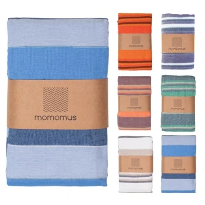 Abbildung von MOMOMUS Picknickdecke XXL für den Strand Faltbar, Groß und Mit Fransen Strandmatte/Stranddecke Sandfrei Picknicks oder Leichte Campingdecke Blau, 210x240 cm