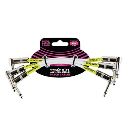 Abbildung von Ernie Ball Patchkabel beidseitig gewinkelt, 15,24 cm, 3er Pack, Weiß