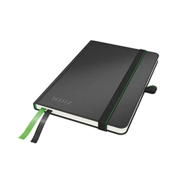 Abbildung von Leitz Complete Qualitäts Notizbuch A6 kariert, 160 Seiten, 80 Blatt, Hardcover Mit hochwertigem Einband, 100 g/m² Papier, Gummizugverschluss, Textilbänder, Stiftelasche, Tasche, Schwarz, 44790095