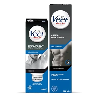 Abbildung von Veet For Men Kit Enthaarungscreme Achselhöhlen, empfindliche Haut, mit abgerundetem Applikator, 100 ml und für Männer 200