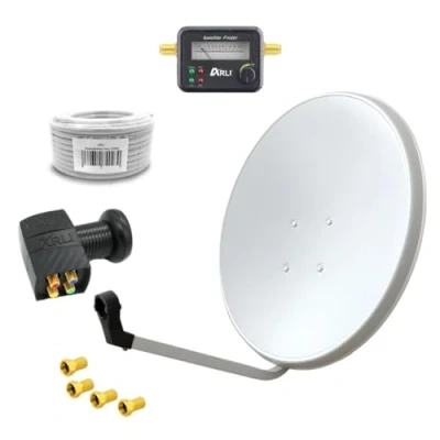 Abbildung von 60cm HD Sat Anlage Quad LNB + 20m Koaxialkabel 135dB Satfinder 4 F Stecker Digital Teilnehmer Antenne Weiss UHD 4K