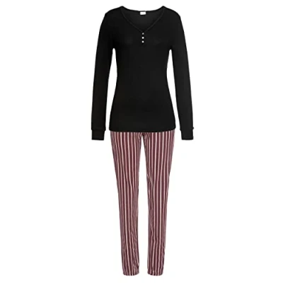 Abbildung von Lascana Pyjama bordeauxschwarz gestreift, Damen, Größe: 44/46, Bordeaux schwarz gestreift