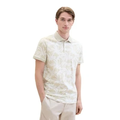 Abbildung von TOM Tailor MIT Alloverprint Poloshirt, Herren, Größe: Medium, Beige white leaf design