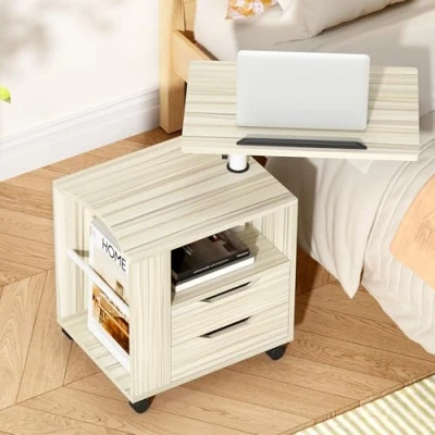 Abbildung von soges Betttisch Laptoptisch Sofatisch aus Holzwerkstoffen hochverstellbar mit drehbar Tischplatte geeignet für Bett Sofa, CT1 MP