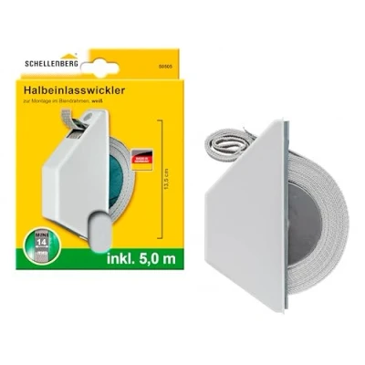 Abbildung von SCHELLENBERG Einlass Gurtwickler &quot;für das Rollladensystem Mini, Unterputz Montage&quot;, Halbeinlasswickler inkl. 5 m Rollladengurt, Lochabstand 13, cm