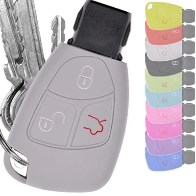 Abbildung von mt key Schlüsseltasche Autoschlüssel Softcase Silikon Schutzhülle Grau, für Mercedes Benz W204 W245 S203 A209 C Klasse CLK SLK W211 W203 W173