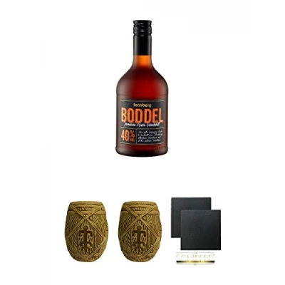 Abbildung von Boddel Rum Verschnitt 40% 0,7 Liter + Plantation MUG ohne Eichstrich 1 Stück Schiefer Glasuntersetzer eckig ca. 9,5 cm Ø 2
