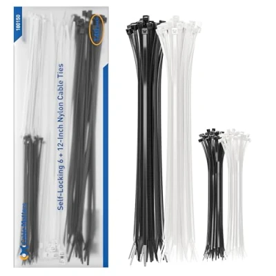 Abbildung von Cable Matters Kabelbinder Set 140 Stk. Nylon Kabelbinder, 15cm / 30cm Zip Ties, Selbsteinrastende Schwarz und Weiß