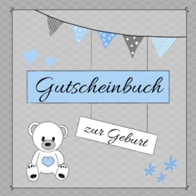 Abbildung von GUTSCHEINBUCH zur Geburt: 12 farbige Gutscheine zum selbst gestalten Geschenkidee Baby Shower Babypinkeln Party Edition blau
