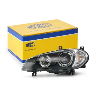Abbildung von MAGNETI MARELLI 710815021001 Scheinwerfer links H10W, H1, H7 Halogen mit Blinklicht für Rechtsverkehr Stellmotor LWR BMW: X5
