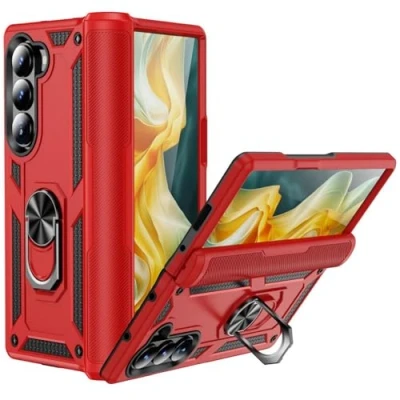 Abbildung von Verco Hybrid Armor Shield Case für Samsung Galaxy Z Fold 6 Hülle, extrem robust mit Magnet Fingerring Halter Handyhülle 5G Panzerhülle, Rot