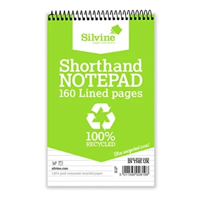 Abbildung von Silvine RE160 Everyday Stenogrammblock recycelt spiralgebunden liniert 160 Seiten 70 g/m² 125 x 200 mm 12 Stück