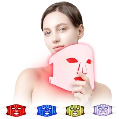 Abbildung von USUIELIGHT LED Gesichtsmaske Lichttherapie, 3 Farben Maske Gesicht mit Rotlichttherapie für Gesichtspflege Rosa