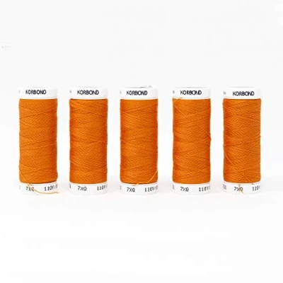 Abbildung von Korbond 500m Kürbis Polyester 5 x 100m Spulen Garn Für Handnäh und Nähmaschinen Kein Einlaufen Ideal zum Flicken, Schneidern, Quilten, Basteln, Reparaturen Verschönern, Pumpkin Orange