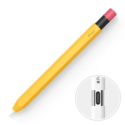Abbildung von elago Klassische Hülle Kompatibel mit Apple Pencil (USB C) Hülle, Dauerhaftes Silikon, Klassisches Design, Magnetischer Aufladung (Gelb)