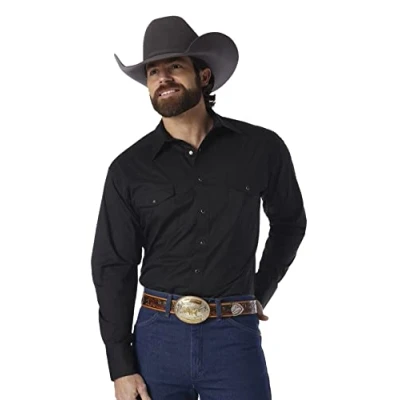Abbildung von Wrangler Herren Sport Western Basic Two Pocket Long Sleeve Snap Shirt, Schwarz, XL/Tall