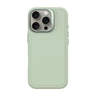 Abbildung von DECODED Silicone Stacks Hülle für iPhone 16 Pro, MagSafe kompatibel, Premium Flüssig Soft Touch Material, Ganzkörper Schutzhülle, erhöhte Kanten zum Schutz von Bildschirm und Kamera, Mist Green