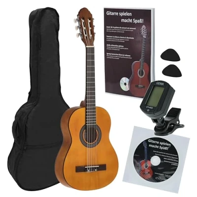 Abbildung von Juan Miguel Navarrez Konzertgitarre 1/2 Starter Set honey (Tasche, Tuner, Plektren, Buch mit CD)