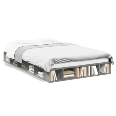 Abbildung von vidaXL Bettgestell, Bett mit Stauraum für Schlafzimmer, Bettrahmen Lattenrost, Schlafzimmerbett Doppelbett, Grau Sonoma 120x200cm Holzwerkstoff
