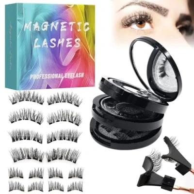Abbildung von Fengyang® 8 Paare Magnet Wimpern, 3D Magnetwimpern Wiederverwendbare, Magnetic Eyelashes Set Mit Zange Kein Kleber Erforderlich Wasserdichtem Dünne Wimpern