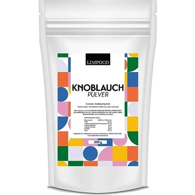 Abbildung von Limfood 200g Knoblauchpulver, Knoblauch Pulver, gemahlen, fein gemahlener Knoblauch, intensiver Knoblauchgeschmack