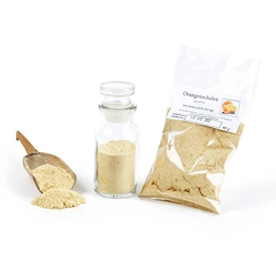 Abbildung von Orangenschalen gemahlen, Backzutaten Orangen Pulver, Fruchtpulver, Backgewürze, Weihnachtsgewürze, Smoothiepulver, Einmachgewürz, glutenfrei, 40g