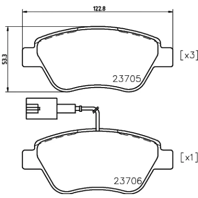 Abbildung von HELLA 8DB 355 018 821 Bremsbelagsatz mit integriertem Verschleißwarnkontakt Bremssattelschrauben Zubehör FIAT: Grande Punto Schrägheck