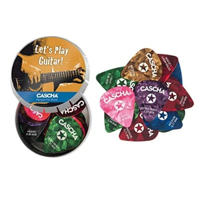 Abbildung von Cascha Plektrum Guitar Pick Box Set Mixed, 24 Stück in Metallbox, gemischte Stärken