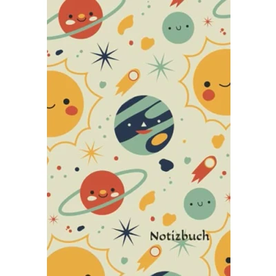Abbildung von Notizbuch: Niedliche Planeten Notizbuch 6x9 Zoll DIN A5 100 Seiten liniert Notizheft Weltall Tagebuch Weltraum Schreibheft Kinder Geschenk