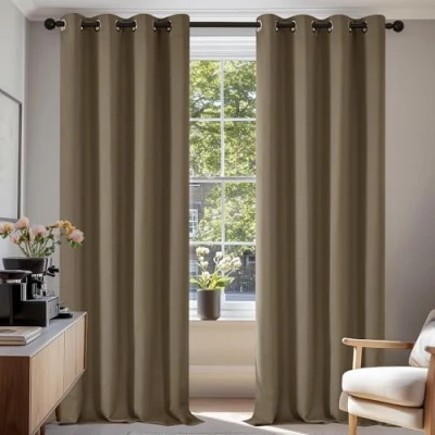 Abbildung von Deconovo Blickdichte Gardinen Kälteschutzvorhang Blickdicht Vorhang Verdunkelung, 210x140 cm(HöhexBreite), Taupe, 2er Set
