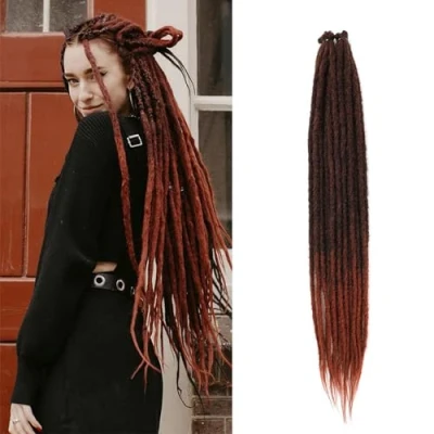 Abbildung von Dreadlocks Extension 24 Inch Synthetic Hippie Single Ended Dreads 20 Strands Ginger 0.6 cm Width Loc Extensions Reggae Style Crochet Hair for Women(1B/350)