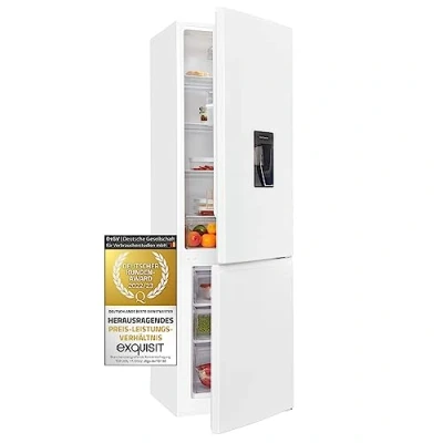 Abbildung von exquisit Kühl /Gefrierkombination &quot;KGC265 70 WS 040D weiss&quot;, KGC265 weiss, 179,5 cm hoch, 55 breit, 260 Liter Nutzinhalt, Wasserspender, 4 Sterne Gefrieren